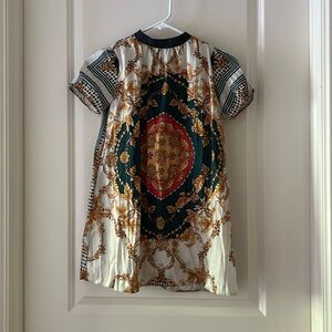 ZARA girls flowy A-line FLORAL Leaf DRESS banded collar short sleeves zip size 9